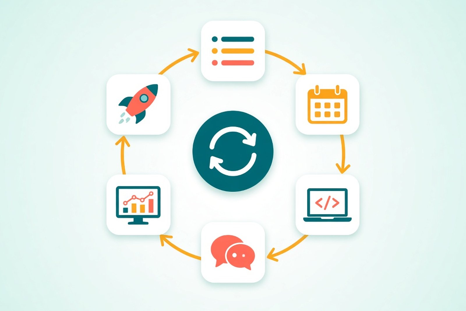 The nearshore Agile delivery cycle: product goals and backlog, sprint planning, development and testing, daily collaboration, sprint review, retrospective, and continuous delivery