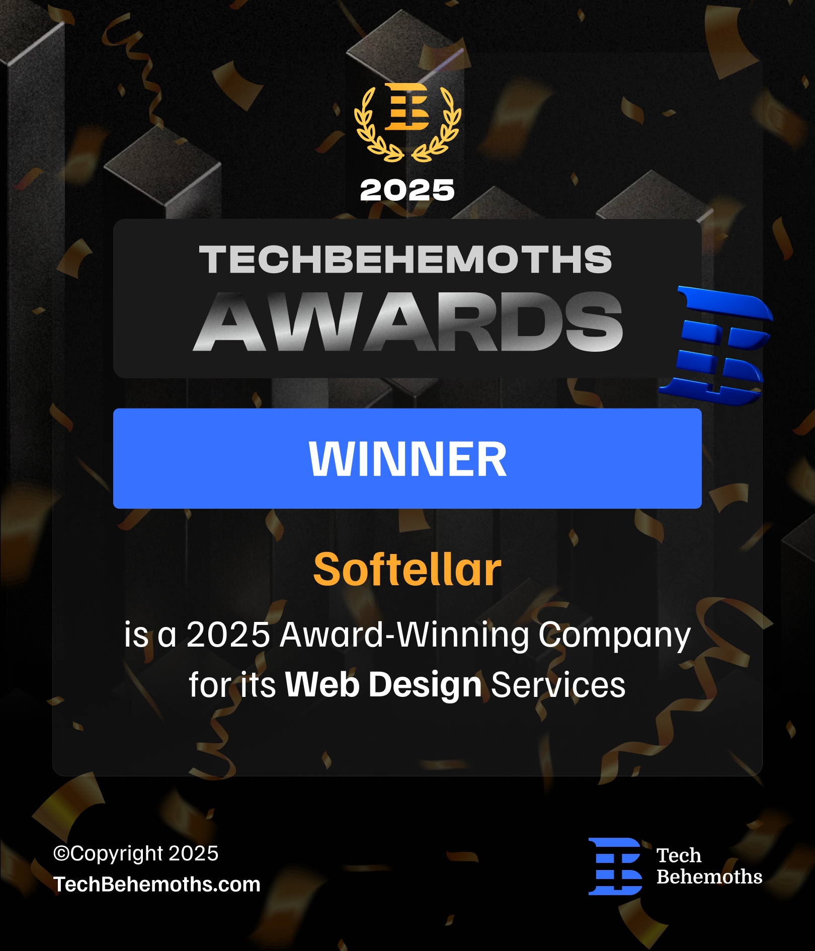 TechBehemoths 2025 Web Design award badge for Softellar